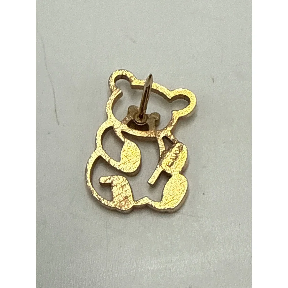 Vintage Avon Teddy Bear Lapel Pin Gold Tone Silver Tone Textured Paws Signed